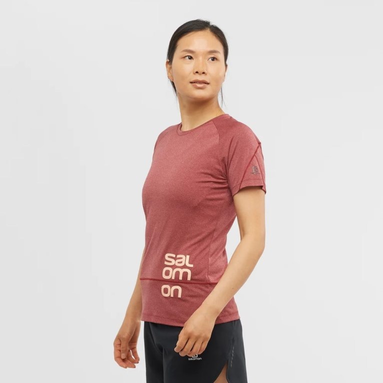 Camiseta Salomon Cross Run Estampados Corta Sleeve Mujer Rojos | MX VIMB309